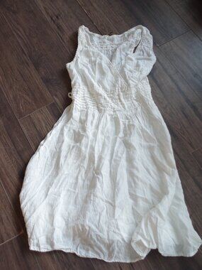 Ladies White 100% Linen Summer Dress